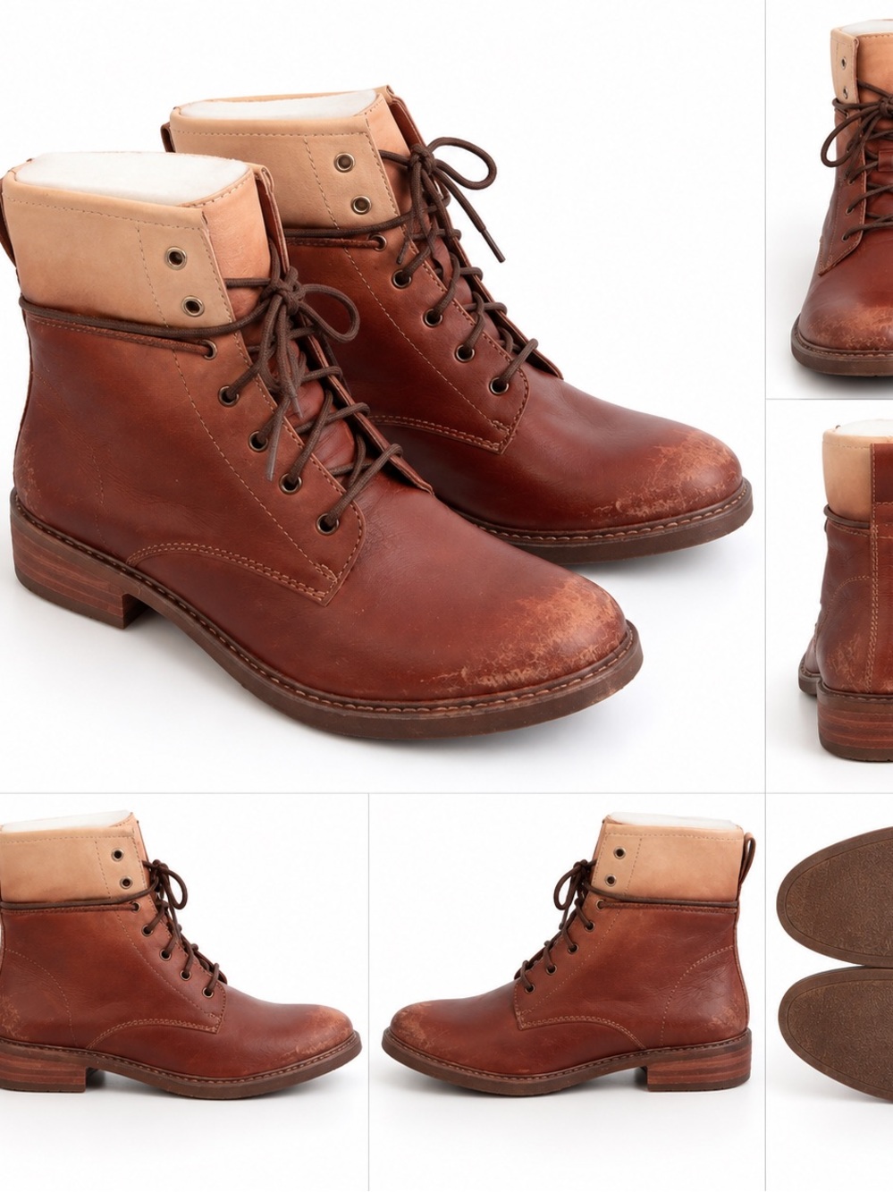 NIB Lucky Brand LK-November Leather Boots Lace-Up Ankle Boots - Brown/Tan